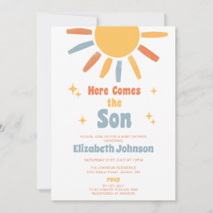 Hier kommt der Sohn Junge Baby Shower Einladung
