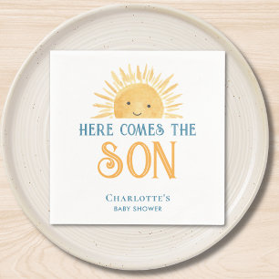 Hier kommt der Sohn Junge Baby Shower Serviette