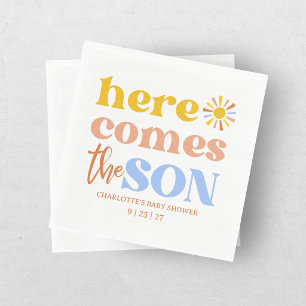 Hier kommt der Sohn Junge Baby Shower Serviette
