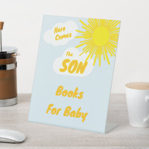 Hier kommt der Sohn Junge Baby Shower Sockelschild