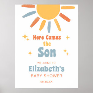 Hier kommt der Sohn Junge Baby Shower Willkommenss Poster
