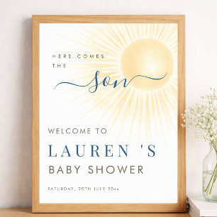 Hier kommt der Sohn Junge Baby Shower Willkommenss Poster