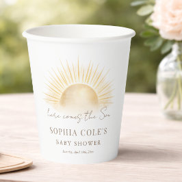 Hier kommt der Sohn Junge Sonnenschein Baby Shower Pappbecher