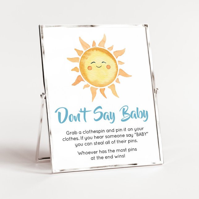Hier kommt der Sohn Niedliche Sonne Don't Say Baby Poster (Sunshine Here Comes the Son Baby Shower Don't Say Baby Sign)