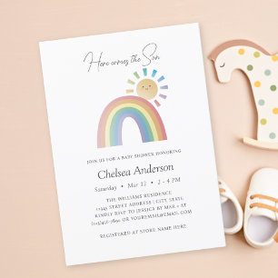 Hier kommt der Sohn Regenbogen Sonnenschein Baby S Einladung