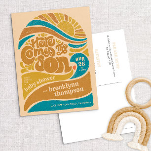 Hier kommt der Sohn Retro Baby Boy Baby Shower Postkarte