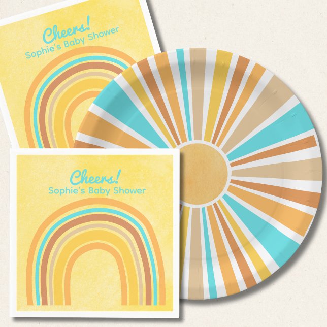 Hier kommt der Sohn, Retro Boho Regenbogen Runde Pappteller (Von Creator hochgeladen)