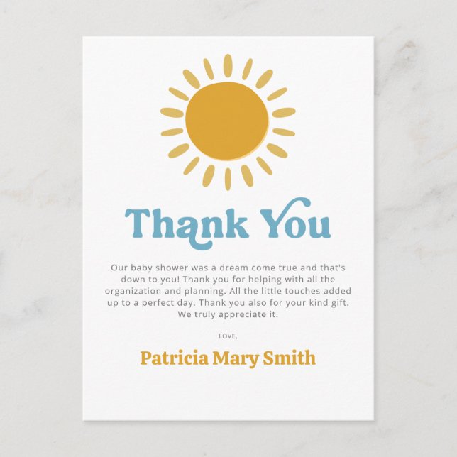 Hier kommt der Sohn Retro Junge Dusche Danke Postkarte (Vorderseite)