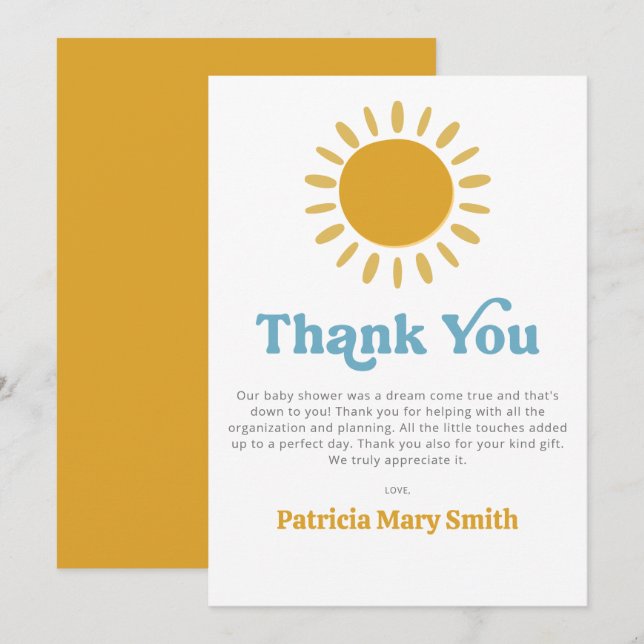 Hier kommt der Sohn Retro Junge Dusche Dankeskarte (Vorne/Hinten)