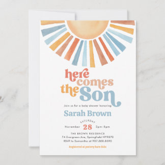 Hier kommt der Sohn Sonnenschein-Baby-Party-Einlad Einladung