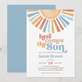 Hier kommt der Sohn Sonnenschein-Baby-Party-Einlad Einladung