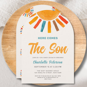 Hier kommt der Sohn Sonnenschein Junge Baby Shower Einladung