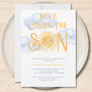 Hier kommt der Sohn Sonnige Wolken Baby Shower Einladung