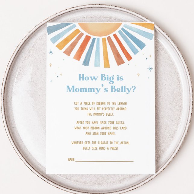 Hier kommt der Sohn, wie groß ist Mama's Bly Game (Boho Sunshine Baby Shower How Big is Mommy's Belly Game)