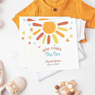 Hier kommt der Son Baby Shower Retro Boy Serviette