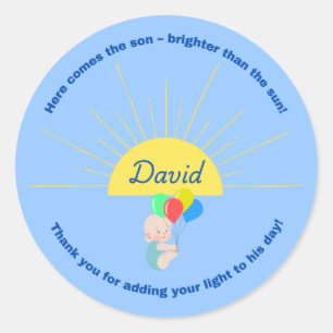 Hier kommt der Son Baby Shower Sticker für Junge