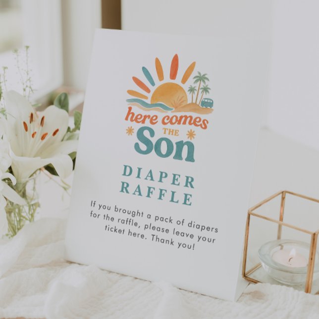 Hier kommt der Son Diaper Raffle Baby Duschtisch Sockelschild (Von Creator hochgeladen)