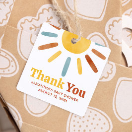 Hier kommt der Son Sunshine Baby Shower Square Geschenkanhänger