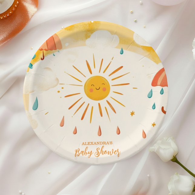 Hier kommt der sonnengelbe Sonnenschein Pappteller (Von Creator hochgeladen)