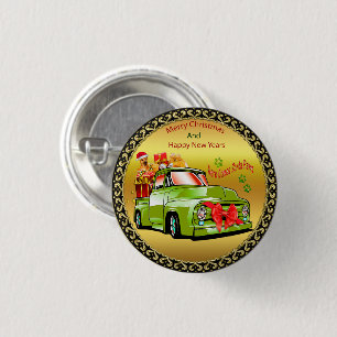 Hier kommt der Weihnachtsbaumwagen von Weihnachtsf Button