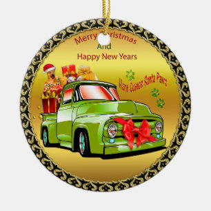 Hier kommt der Weihnachtsbaumwagen von Weihnachtsf Keramik Ornament