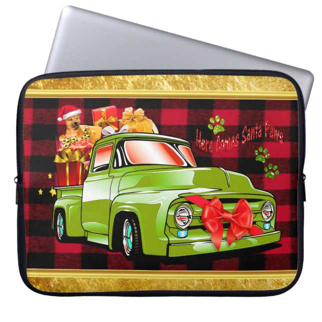 Hier kommt der Weihnachtsbaumwagen von Weihnachtsf Laptopschutzhülle (Vorderseite)