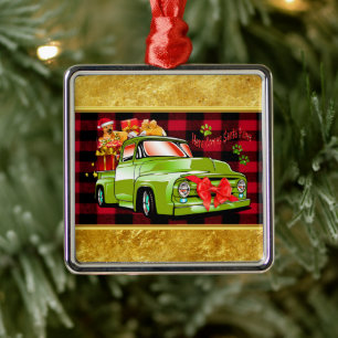 Hier kommt der Weihnachtsbaumwagen von Weihnachtsf Ornament Aus Metall