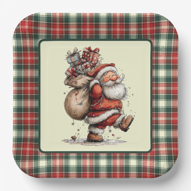 Hier kommt der Weihnachtsmann  Pappteller (Vorderseite)