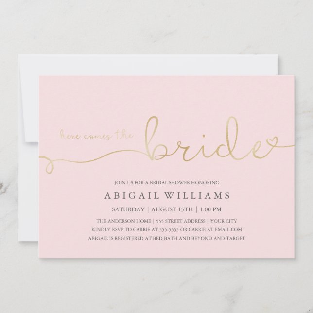 Hier kommt die Braut-Dusche-Einladung Einladung (Vorderseite)