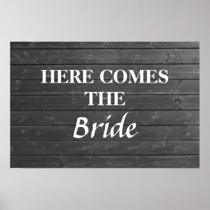 Hier kommt die Braut. Grau-weiße Hochzeitsmarke Poster