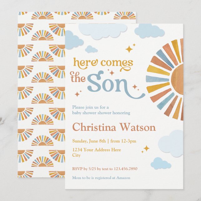 Hier kommt die Einladung von Son - Baby Dusche (Vorne/Hinten)