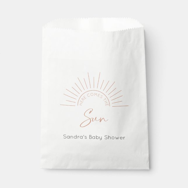 Hier kommt die moderne Babydusche Sun Boho Geschenktütchen (Vorderseite)