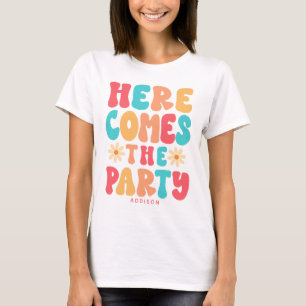 Hier kommt die Party Groovy Retro-Kundenshirt T-Shirt