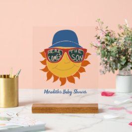 Hier kommt die Son Baby Boy Dusche Acrylschild