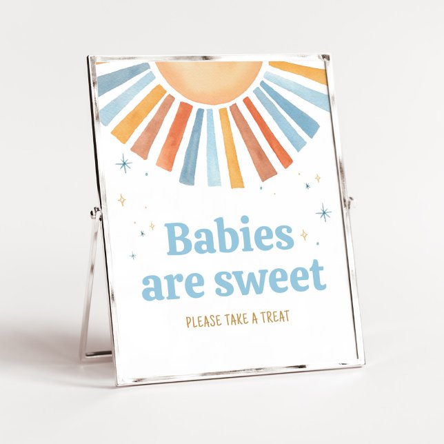 Hier kommt die Son Baby Dusche Babys sind süß Poster (Boho Sunshine Baby Shower Babies are Sweet Sign)
