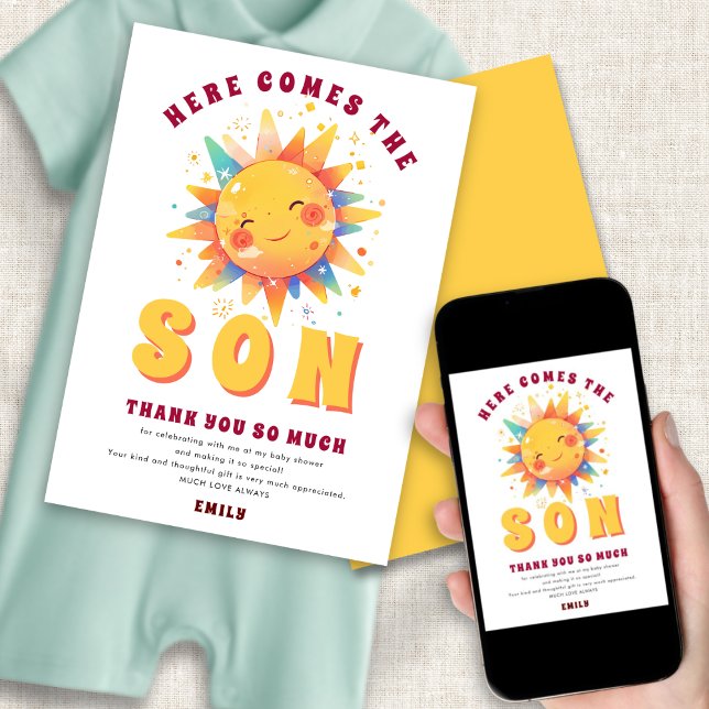 Hier kommt die Son Baby Dusche Danke Einladung (Von Creator hochgeladen)