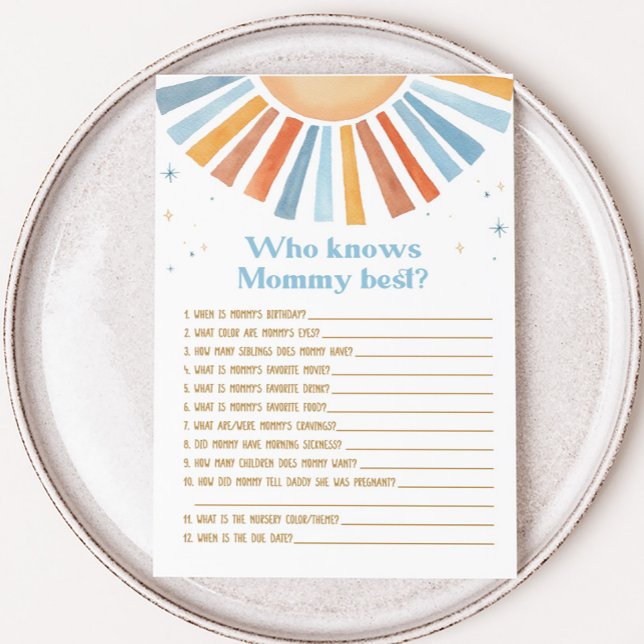 Hier kommt die Son Baby Dusche, die das beste Spie (Boho Sunshine Baby Shower Who knows Mommy Best Game)
