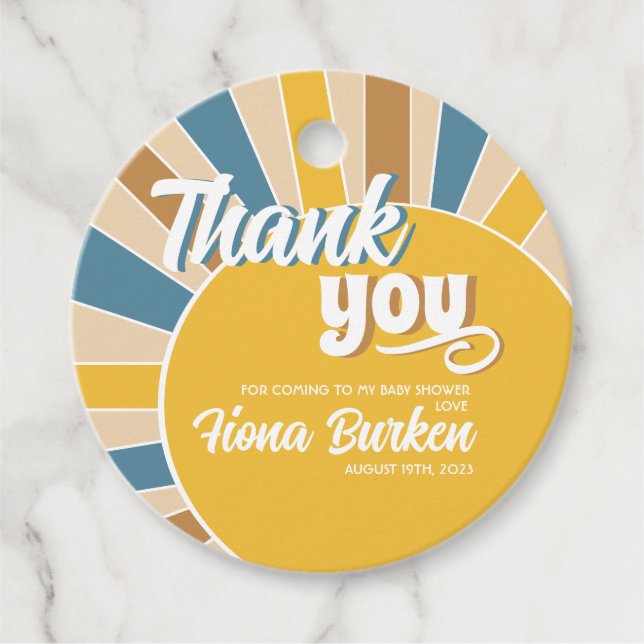 Hier kommt die Son Baby Dusche Geschenkanhänger (Vorderseite)