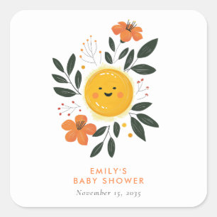 Hier kommt die Son Baby Dusche Quadratischer Aufkleber