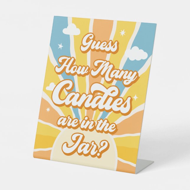 Hier kommt die Son Baby Dusche Rate, wie viele. Sockelschild (Vorderseite)