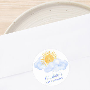 Hier kommt die Son Baby Dusche Runder Aufkleber