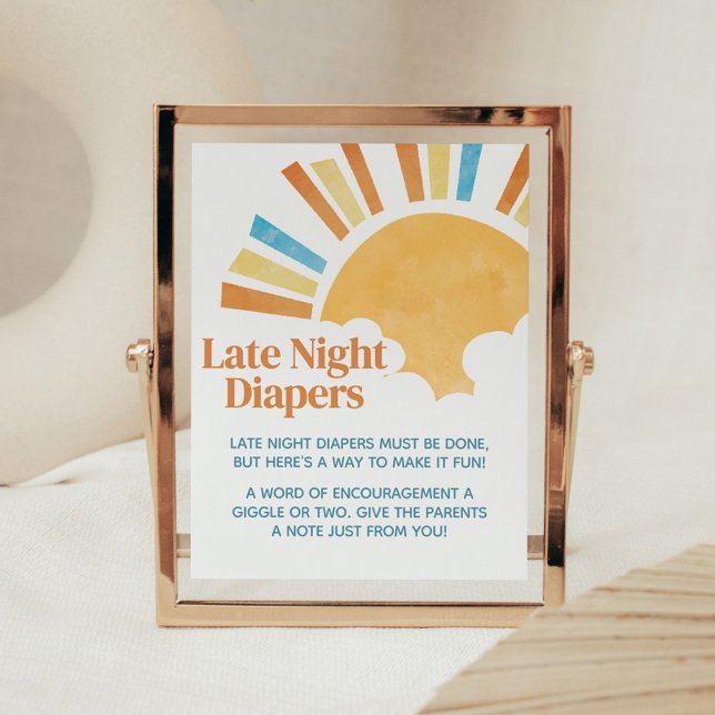 Hier kommt die Son Baby Dusche Spät Night Diapers Poster (Here Comes the Son Baby Shower Late Night Diapers Sign)
