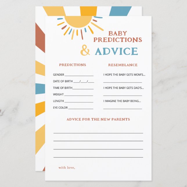 Hier kommt die Son Baby Vorhersagen und Ratschläge (Vorne/Hinten)