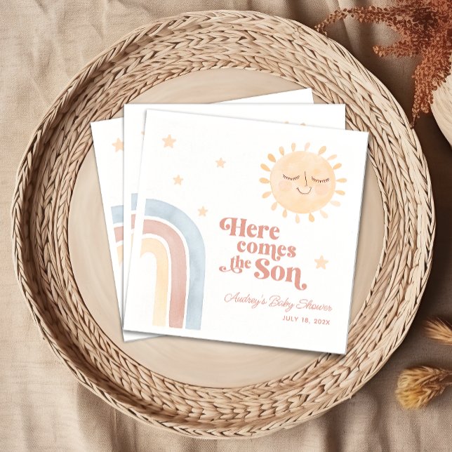 Hier kommt die Son Boho Babydusche Serviette (Here Comes the Son Boho Baby Shower Napkins)