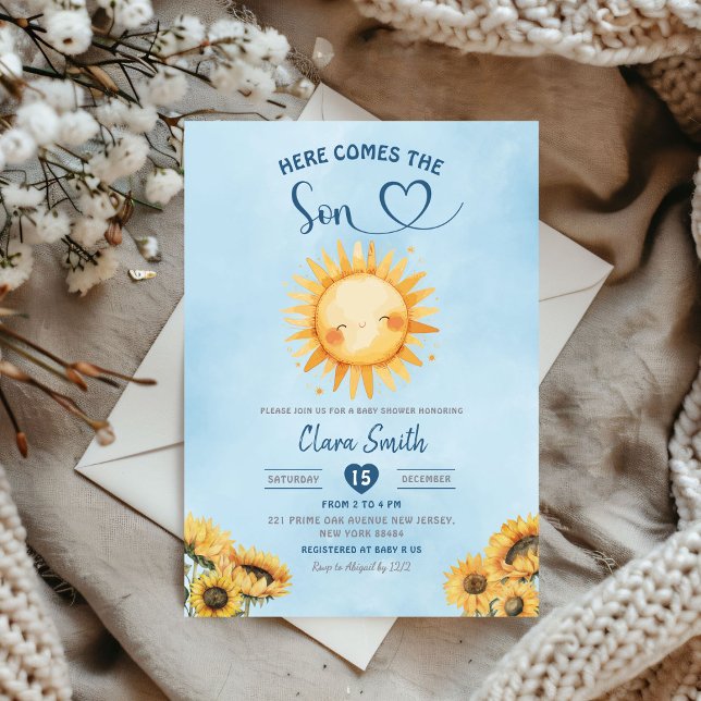 Hier kommt die Son Boy Baby Dusche Einladung (Von Creator hochgeladen)