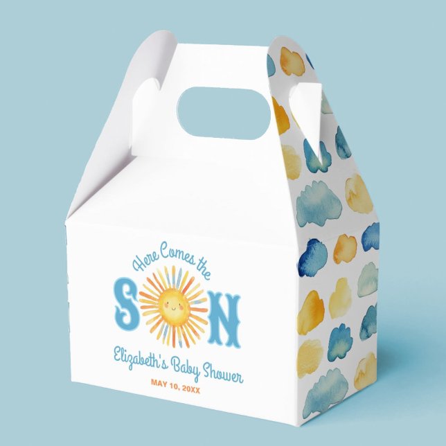 Hier kommt die Son Boy Baby Dusche Geschenkschachtel (A cute Here Comes the Son, treat box party favor for your baby shower.)