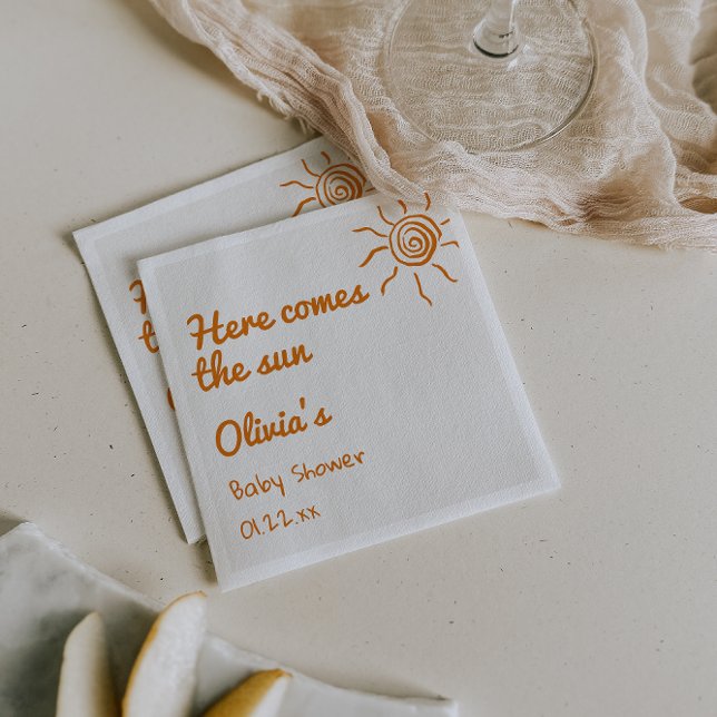 Hier kommt die Son Hand gezogene Babydusche Serviette (Von Creator hochgeladen)