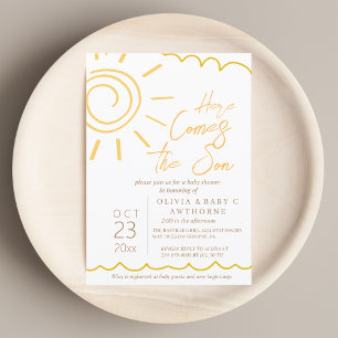 Hier kommt die Son Hand Written Baby Dusche Einladung