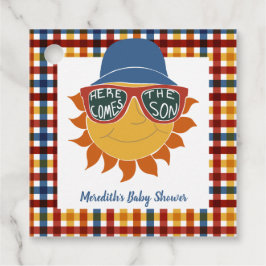 Hier kommt die Son Kariert Baby Boy Dusche Geschenkanhänger