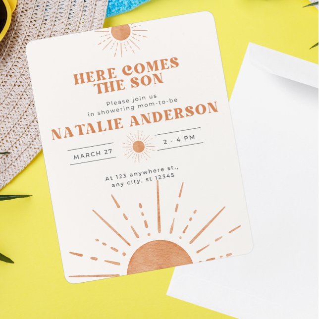 Hier kommt die Son Orange Sunshine Baby Dusche Einladung (Von Creator hochgeladen)